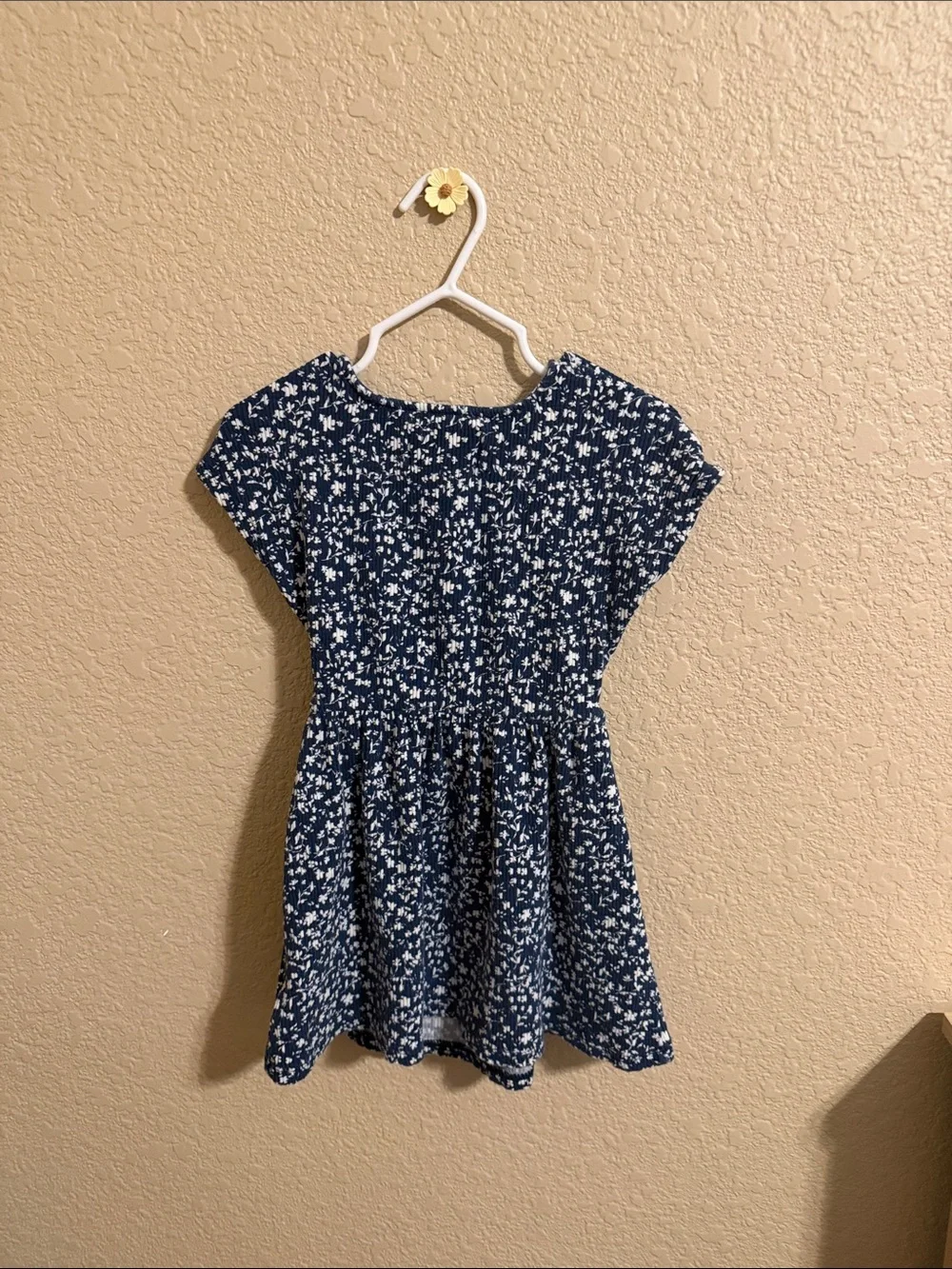 Old Navy Navy Blue Floral Tie-Waist Kids Dress